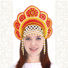 Кокошник Москвичка, красный с золотом- фото 1