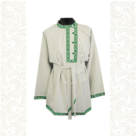 Косоворотка Оберег, лен небеленый с зеленым- фото 1