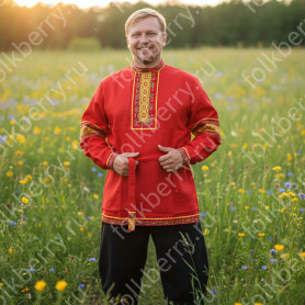 Рубаха Егорий, габардин, красный- фото 1