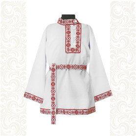 Косоворотка Русич, белый хлопок или габардин с красным- фото 1