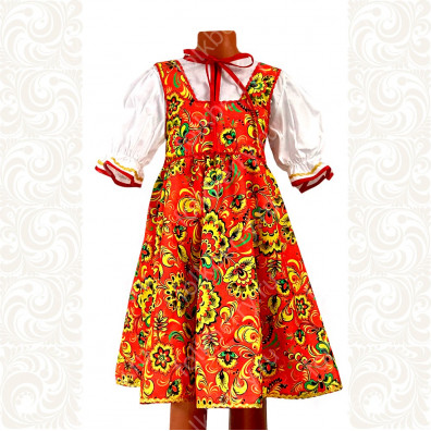 Сарафан с блузой Хохломские розы, габардин, хлопок- фото 1
