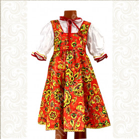 Сарафан с блузой Хохломские розы, габардин, хлопок- фото 1