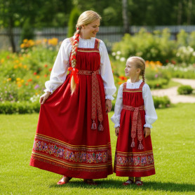 Сарафан с блузой Россея, габардин и хлопок, красный- фото 1